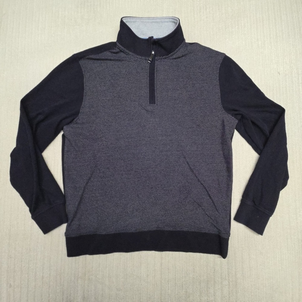 Ted Baker Sweater Mens Large Blue Geometric 1/4 Zip Mock Neck Knit Pullover